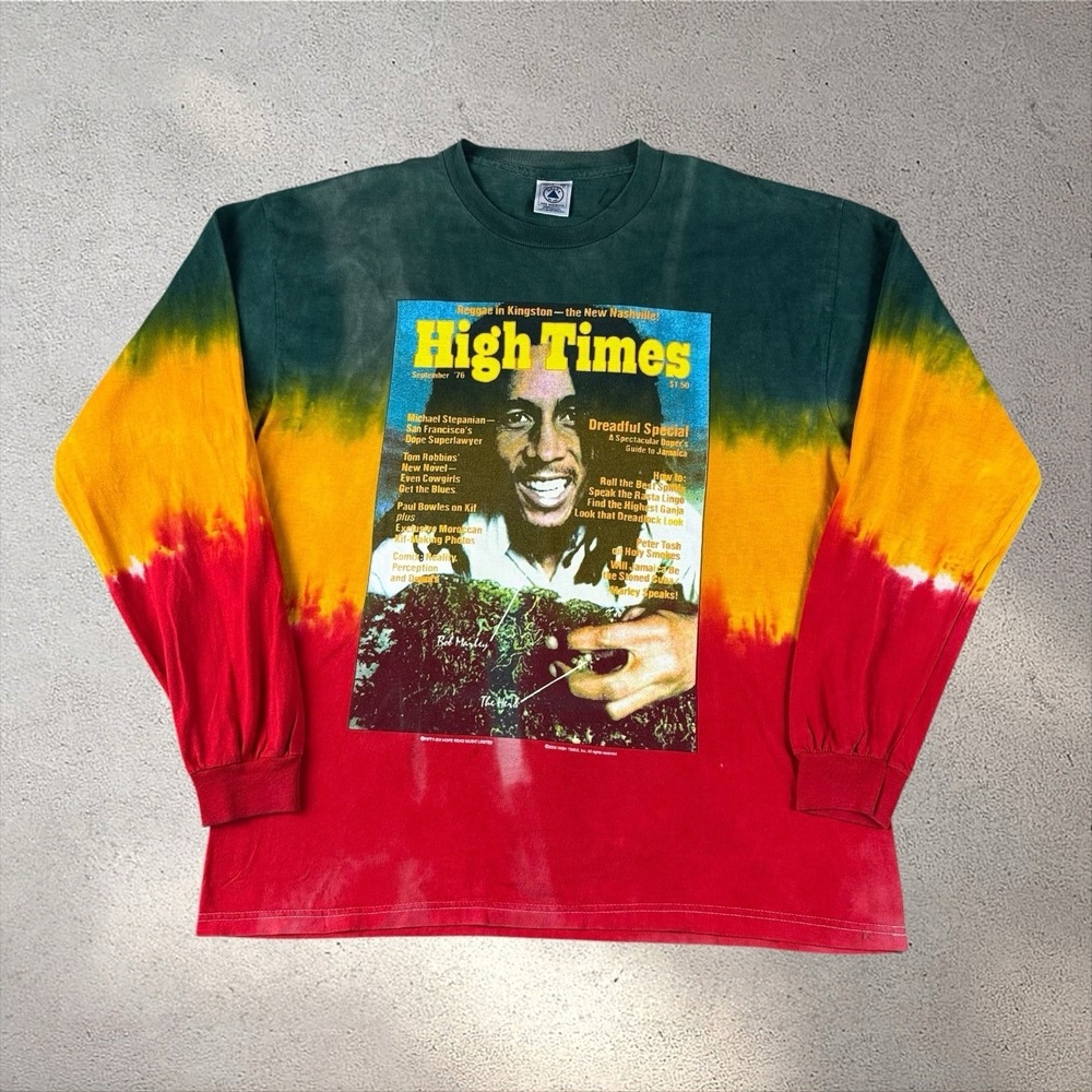 Vintage Bob Marley‎ High Times Magazine Shirt Large Long Sleeve Rasta Tie Dye
